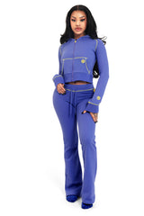 WAFFLE KNIT BOOT CUT PANTS (PERIWINKLE/YELLOW) - PRE-ORDER