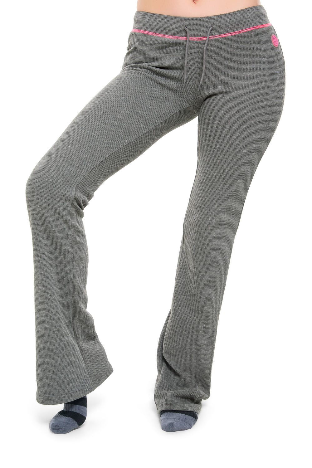 WAFFLE KNIT BOOT CUT PANTS (CHARCOAL/PINK)