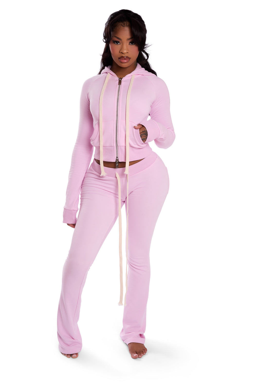 BODY KNITWEAR ZIP HOODIE (BABY PINK)