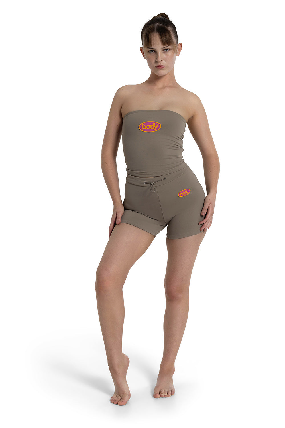 "IT GIRL" TUBE SHORTS (TAUPE)