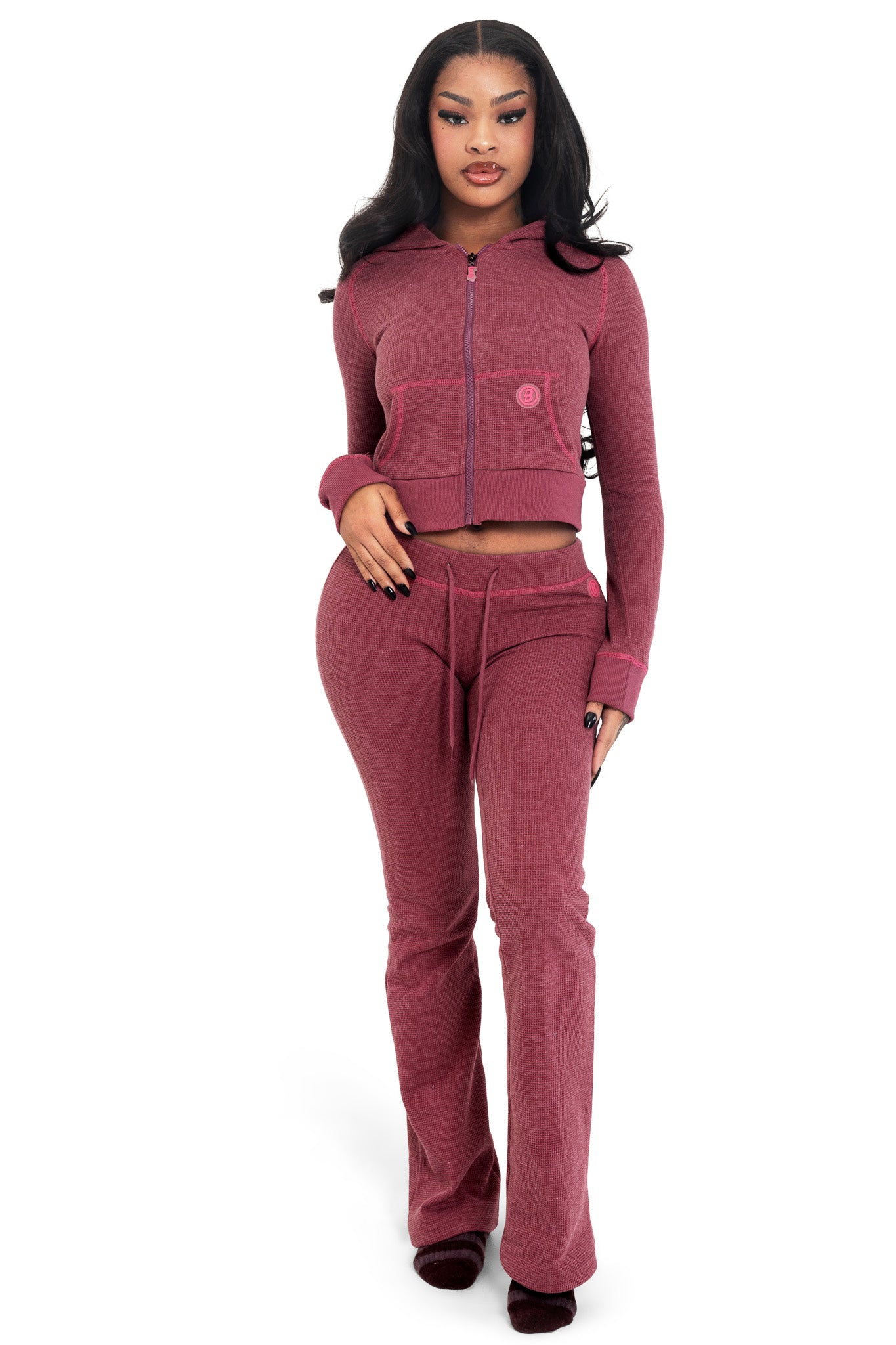 WAFFLE KNIT BOOT CUT PANTS (MAGENTA/PINK) — Body by Raven Tracy