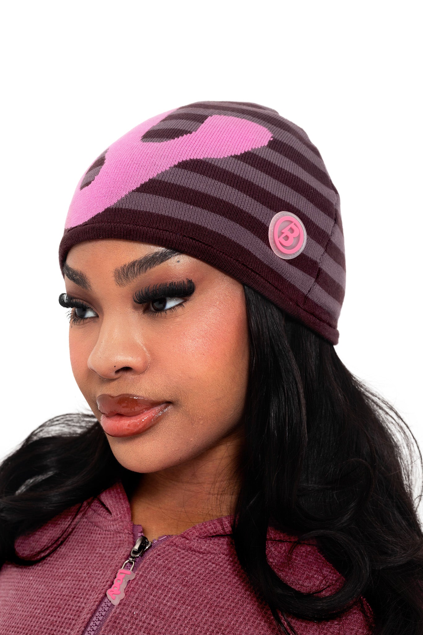 STRIPED KNIT BEANIE (MAGENTA/PINK)