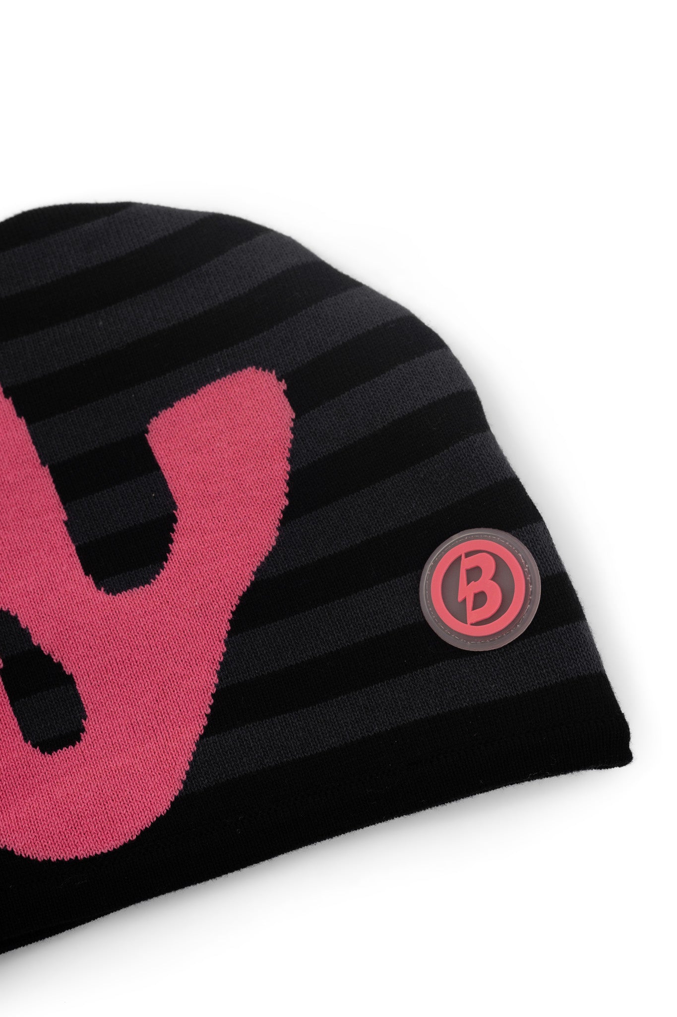 STRIPED KNIT BEANIE (BLACK/PINK)