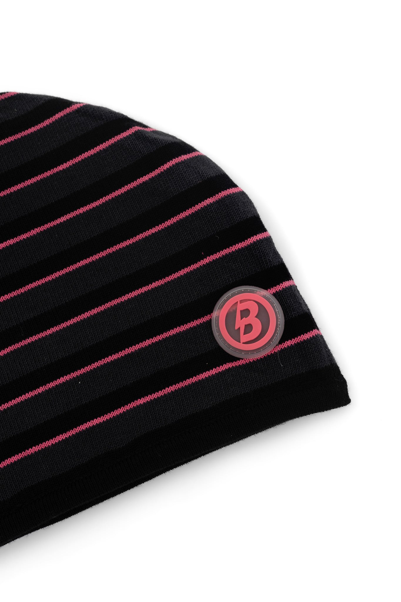 STRIPED KNIT BEANIE (BLACK/PINK)