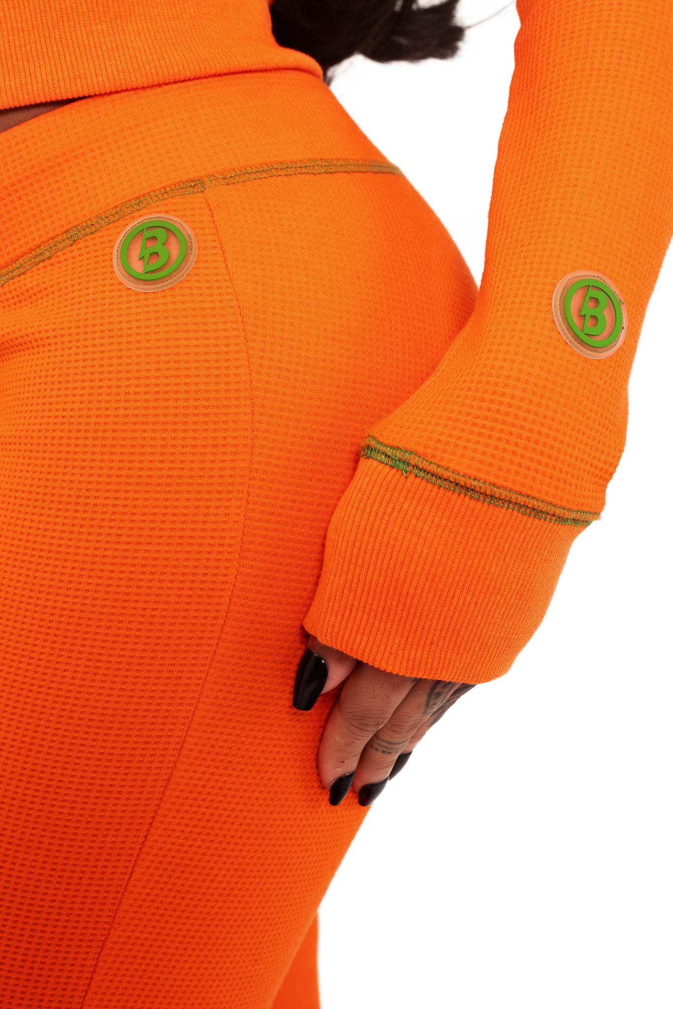 WAFFLE KNIT BOOT CUT PANTS (ORANGE/GREEN)