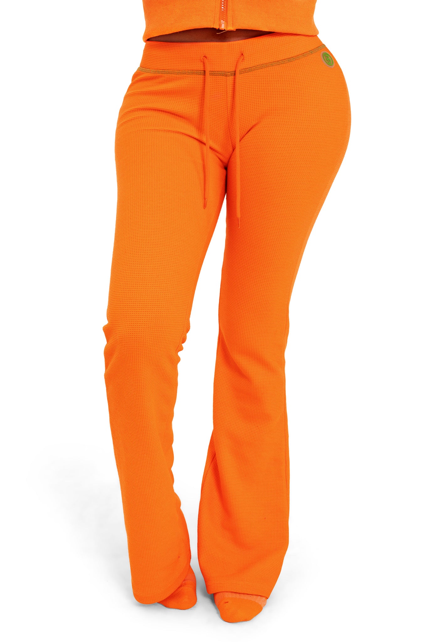 WAFFLE KNIT BOOT CUT PANTS (ORANGE/GREEN)