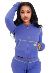 WAFFLE KNIT HOODIE (PERIWINKLE/YELLOW)