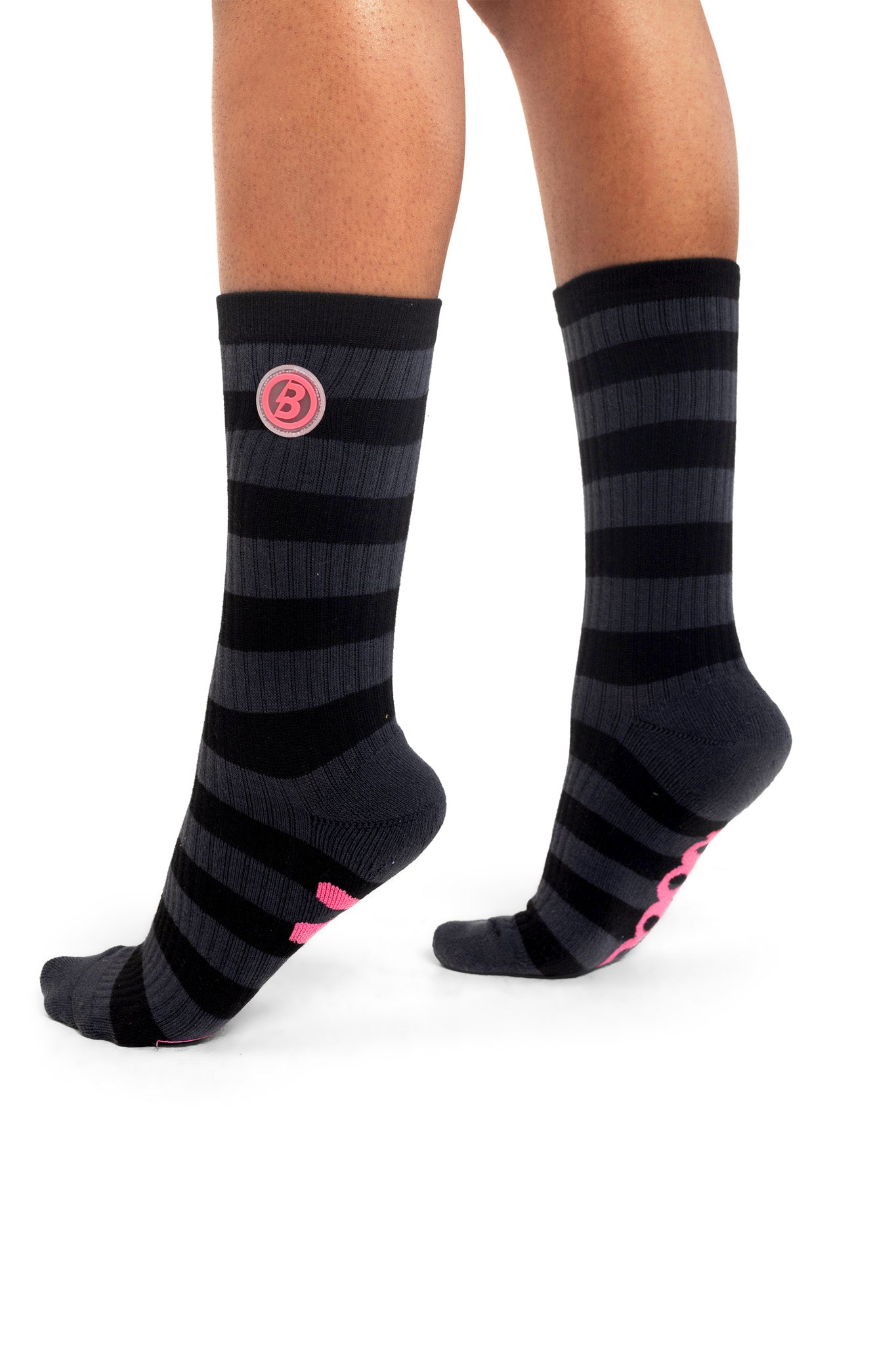 STRIPED KNIT SOCKS (BLACK/PINK)