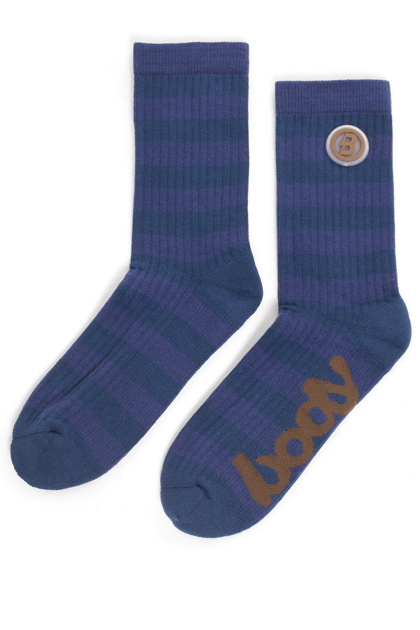 STRIPED KNIT SOCKS (NAVY/BROWN)