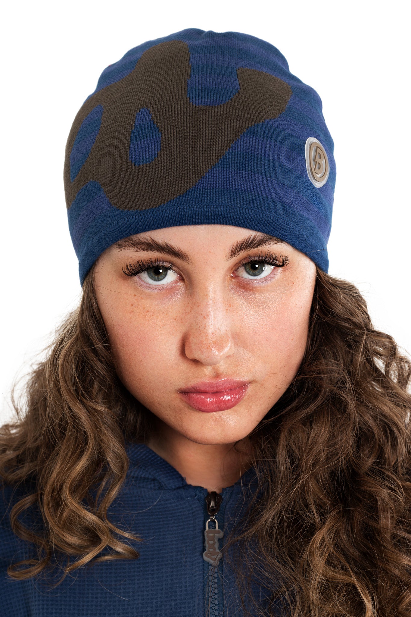 STRIPED KNIT BEANIE (NAVY/BROWN)