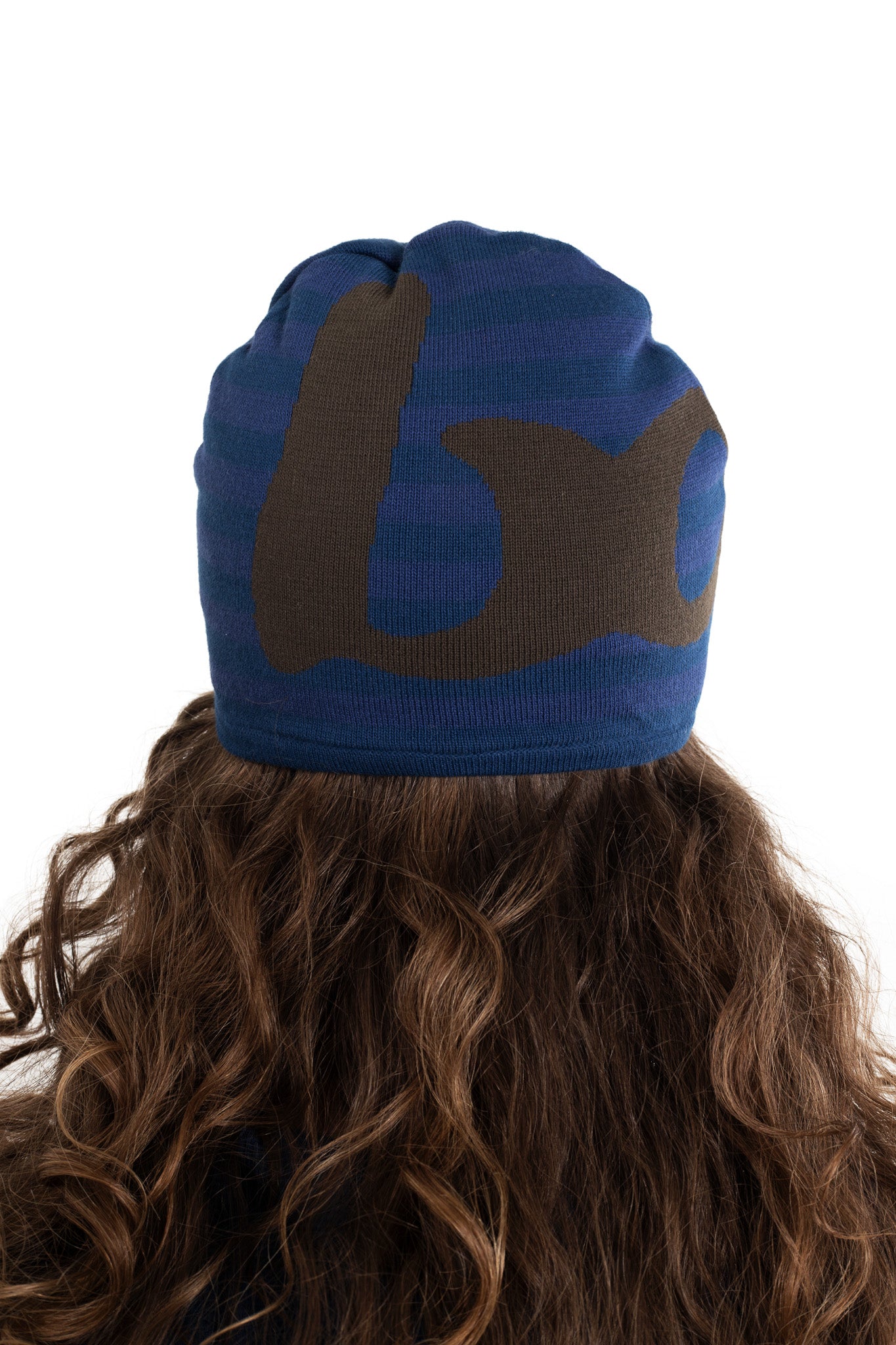 STRIPED KNIT BEANIE (NAVY/BROWN)