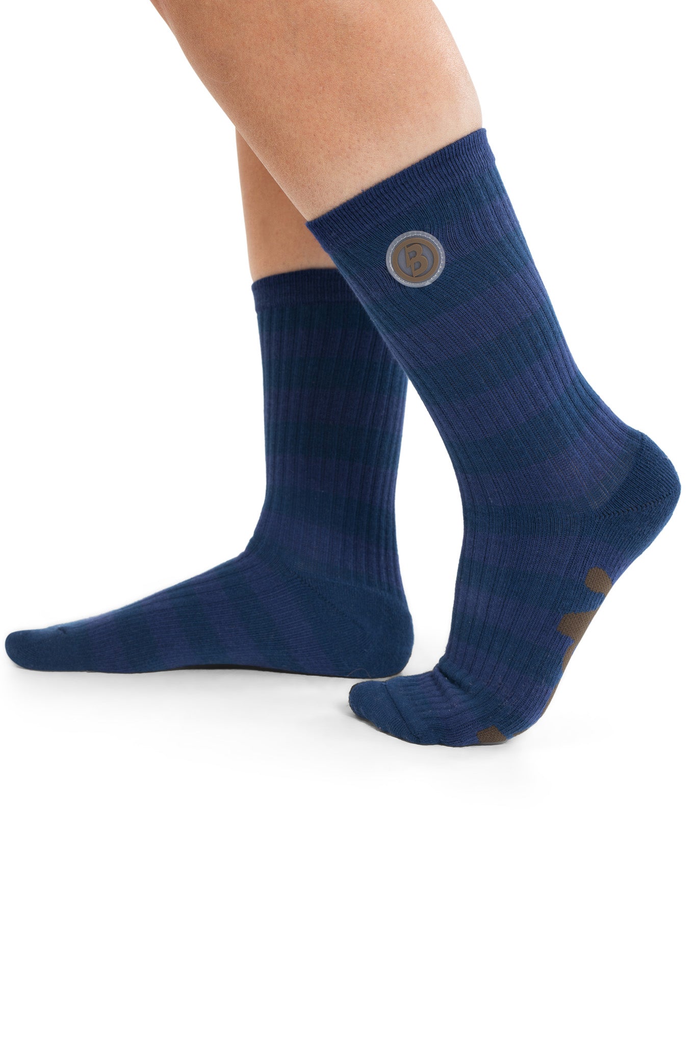 STRIPED KNIT SOCKS (NAVY/BROWN)