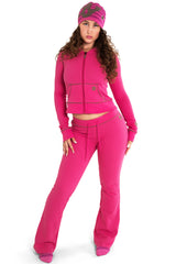 WAFFLE KNIT BOOT CUT PANTS (PINK/BROWN) - PRE-ORDER