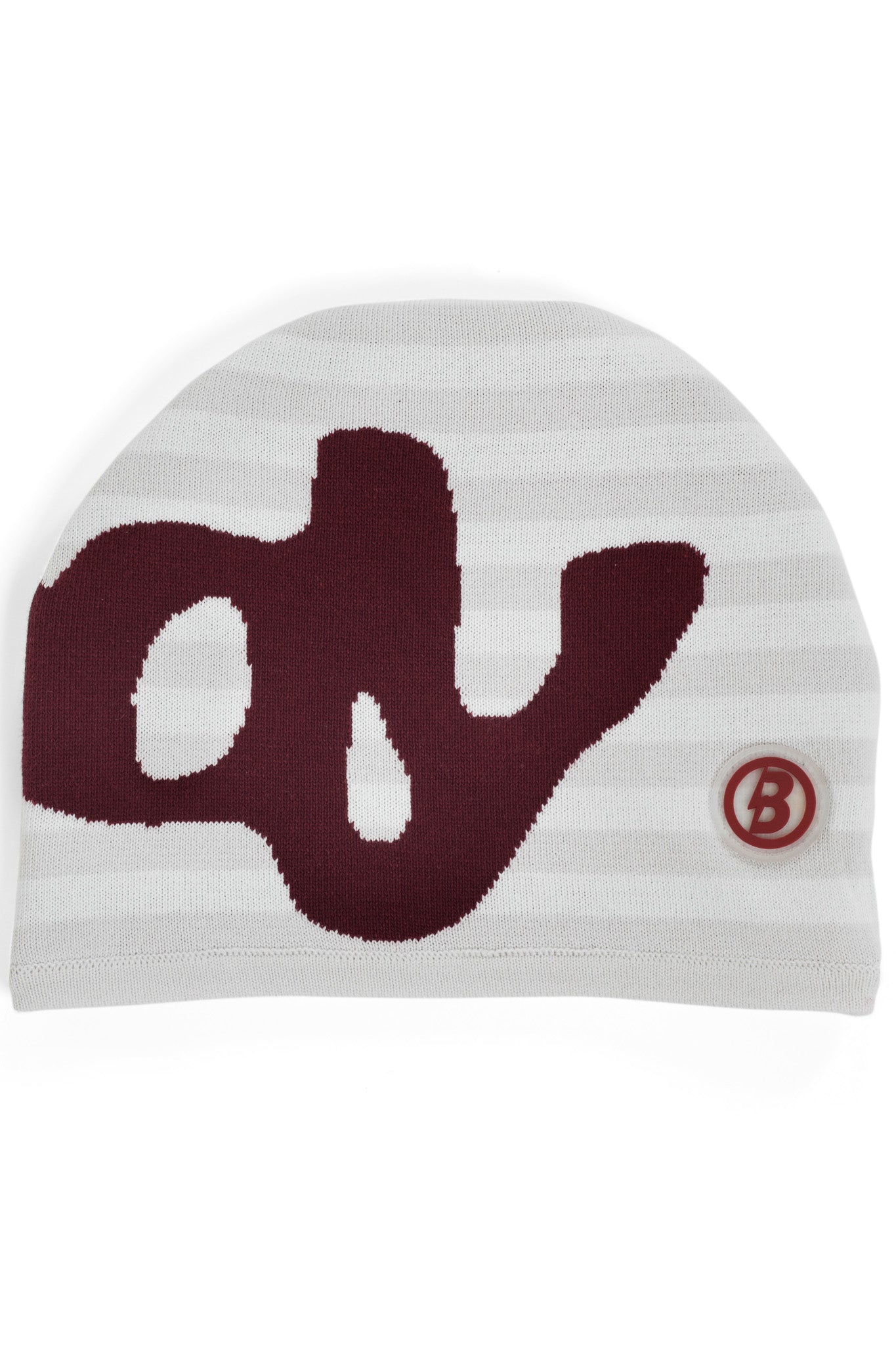 STRIPED KNIT BEANIE (HEATHER GREY/MAROON)