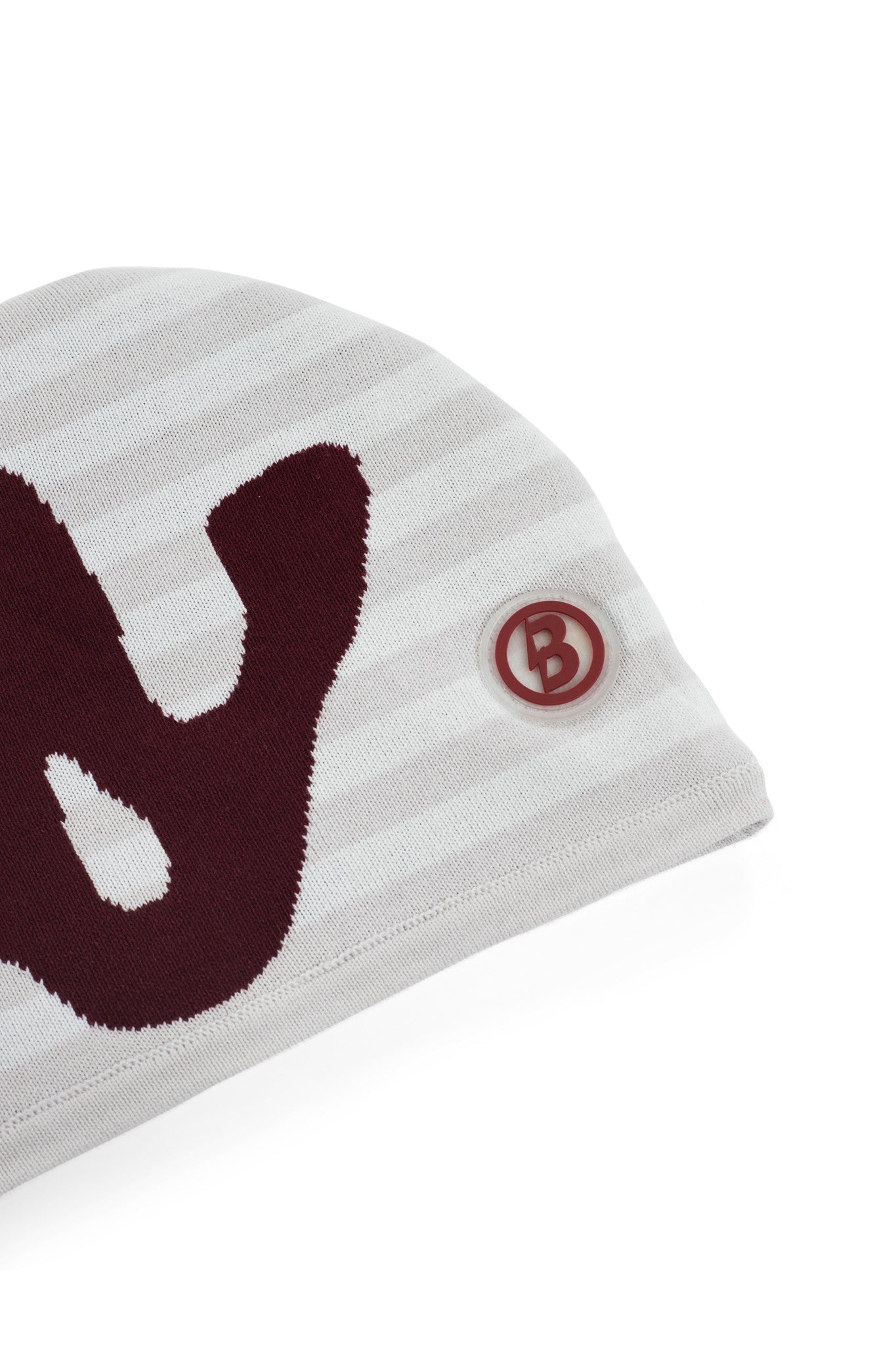 STRIPED KNIT BEANIE (HEATHER GREY/MAROON)