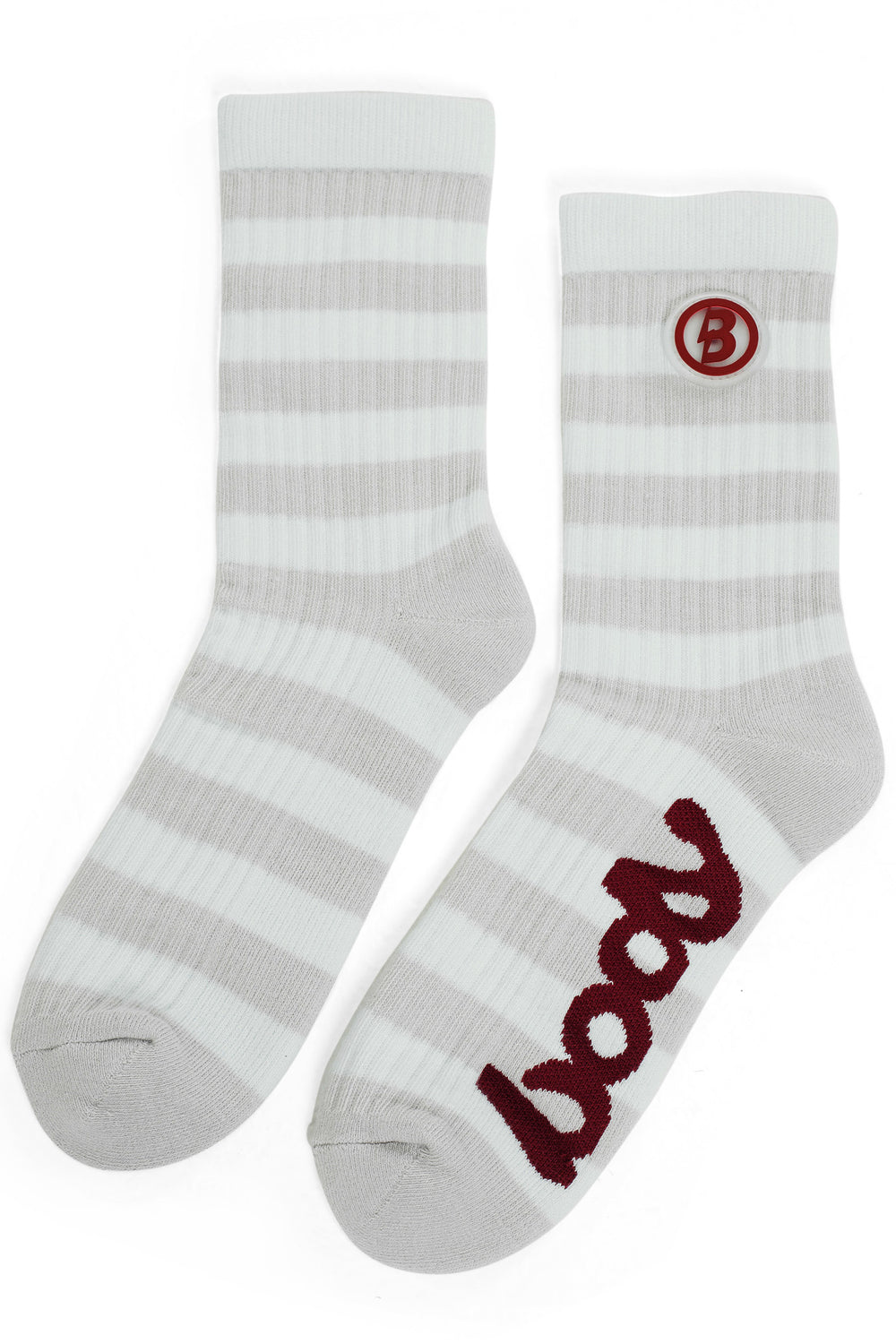 STRIPED KNIT SOCKS (HEATHER GREY/MAROON)