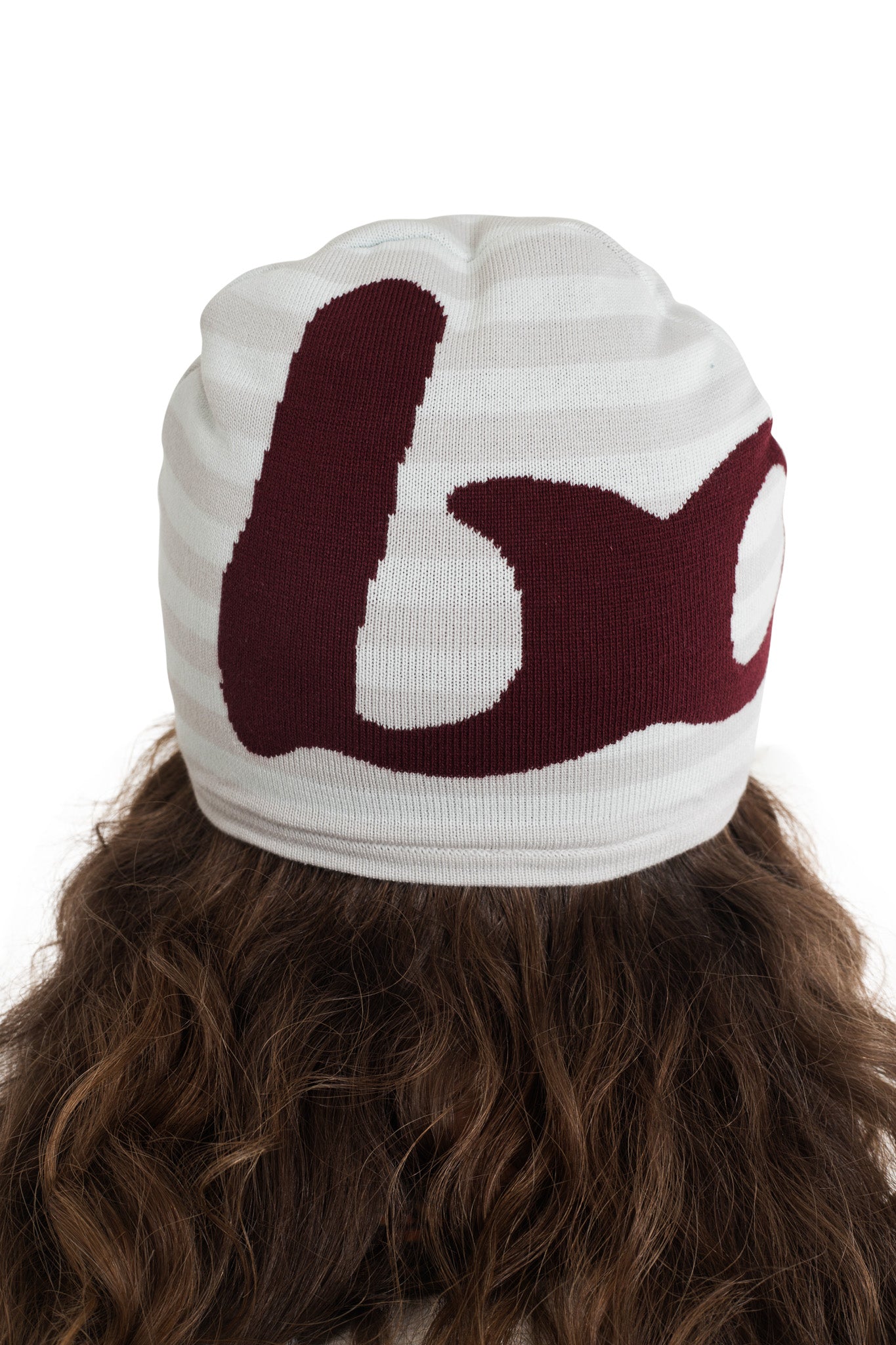 STRIPED KNIT BEANIE (HEATHER GREY/MAROON)