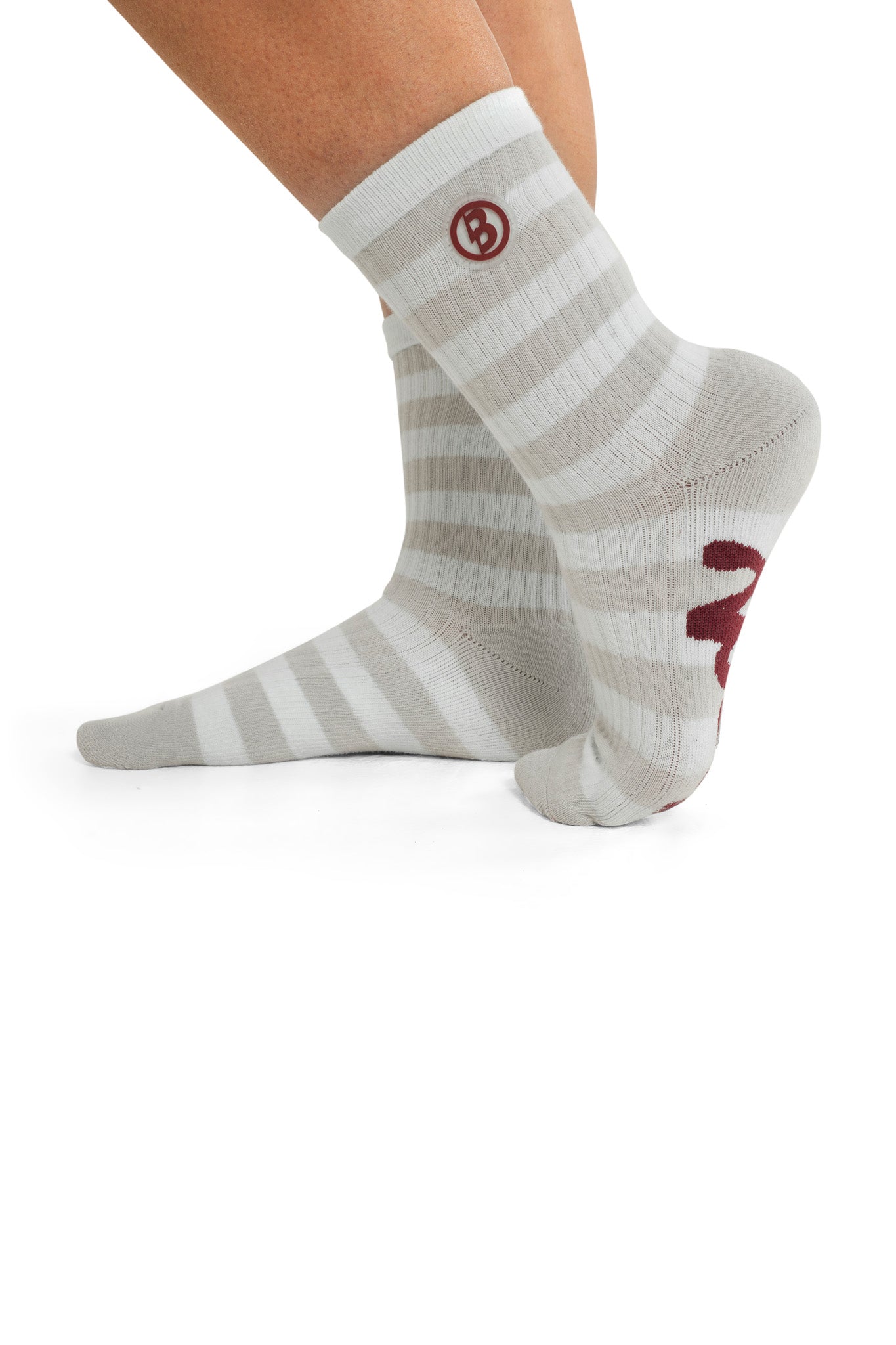 STRIPED KNIT SOCKS (HEATHER GREY/MAROON)