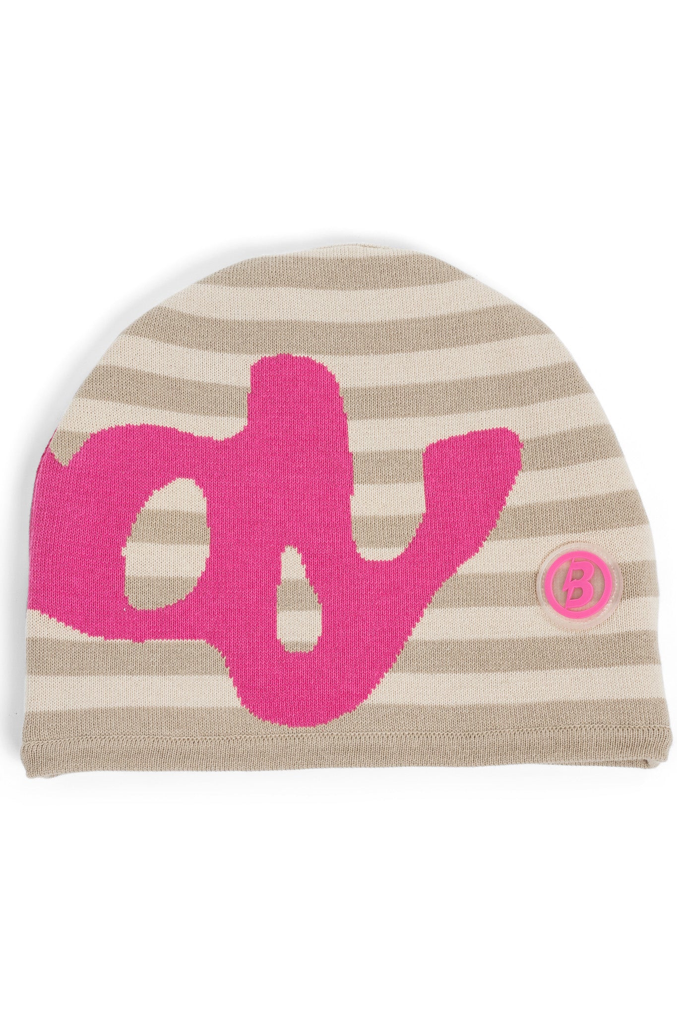 STRIPED KNIT BEANIE (CREAM/PINK)