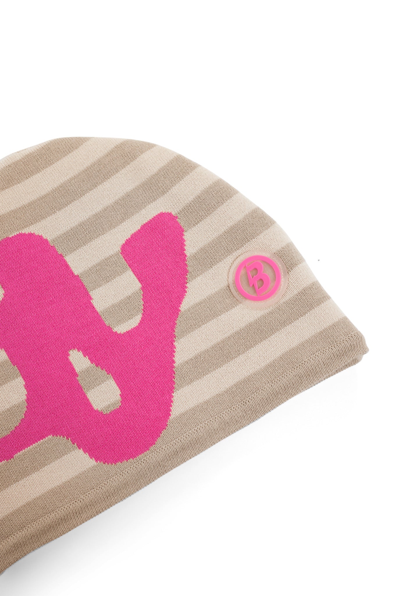 STRIPED KNIT BEANIE (CREAM/PINK)