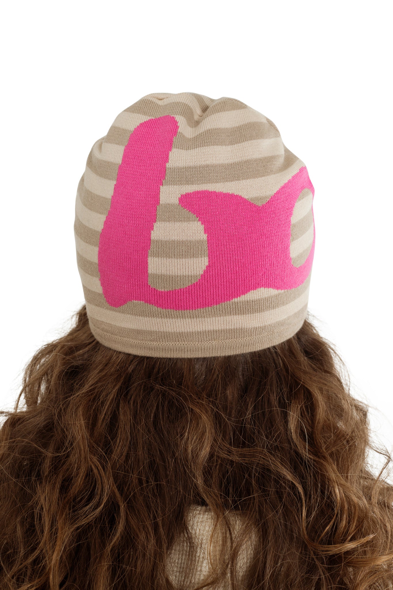 STRIPED KNIT BEANIE (CREAM/PINK)