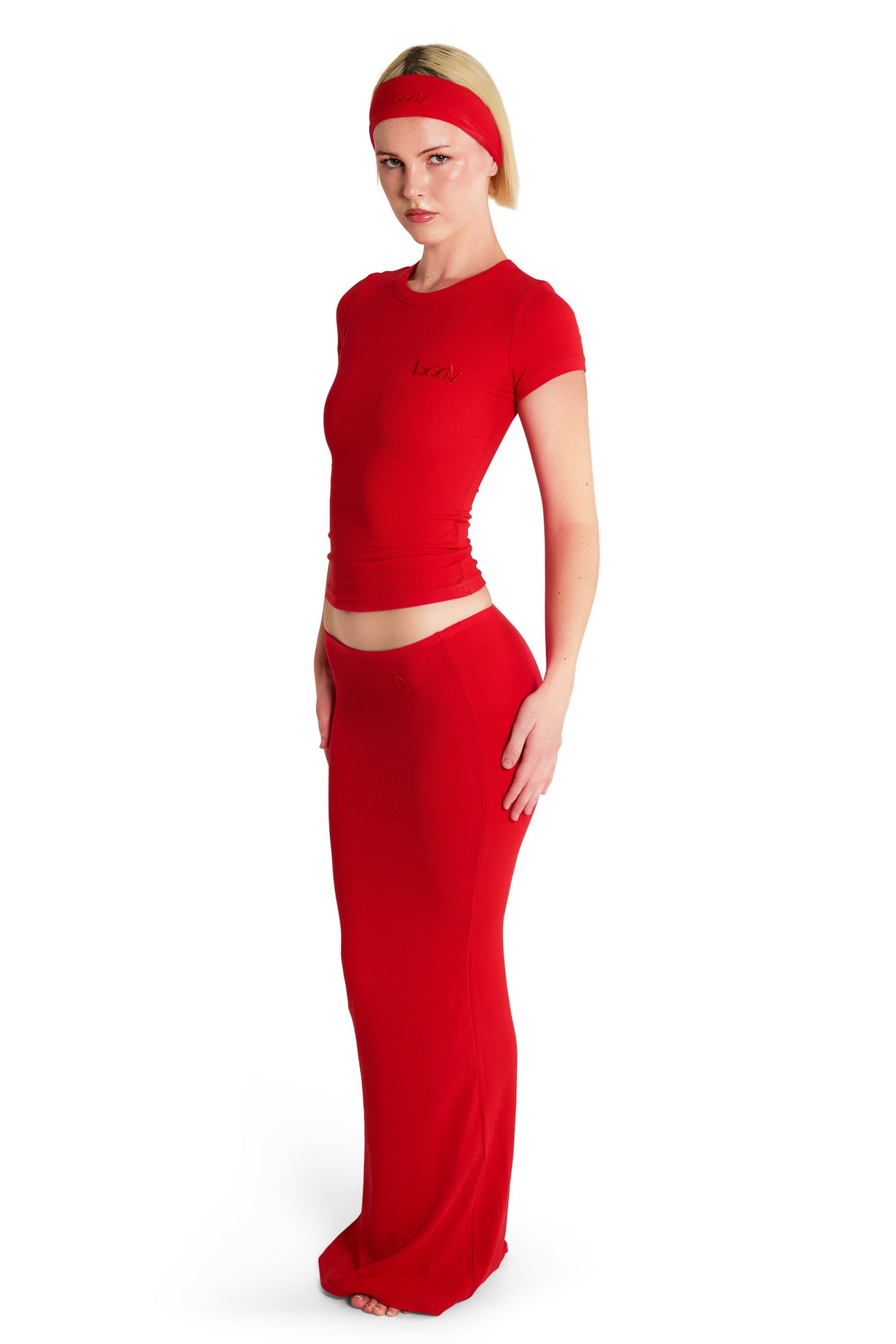 RIBBED MAXI SKIRT ESSENTIAL (FIRE RED)