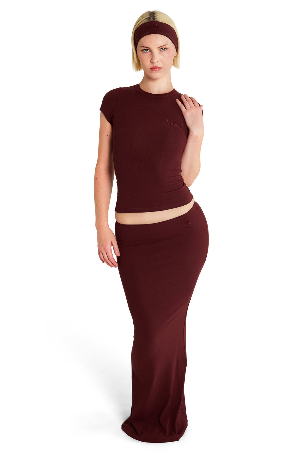 RIBBED MAXI SKIRT ESSENTIAL (BORDEAUX)