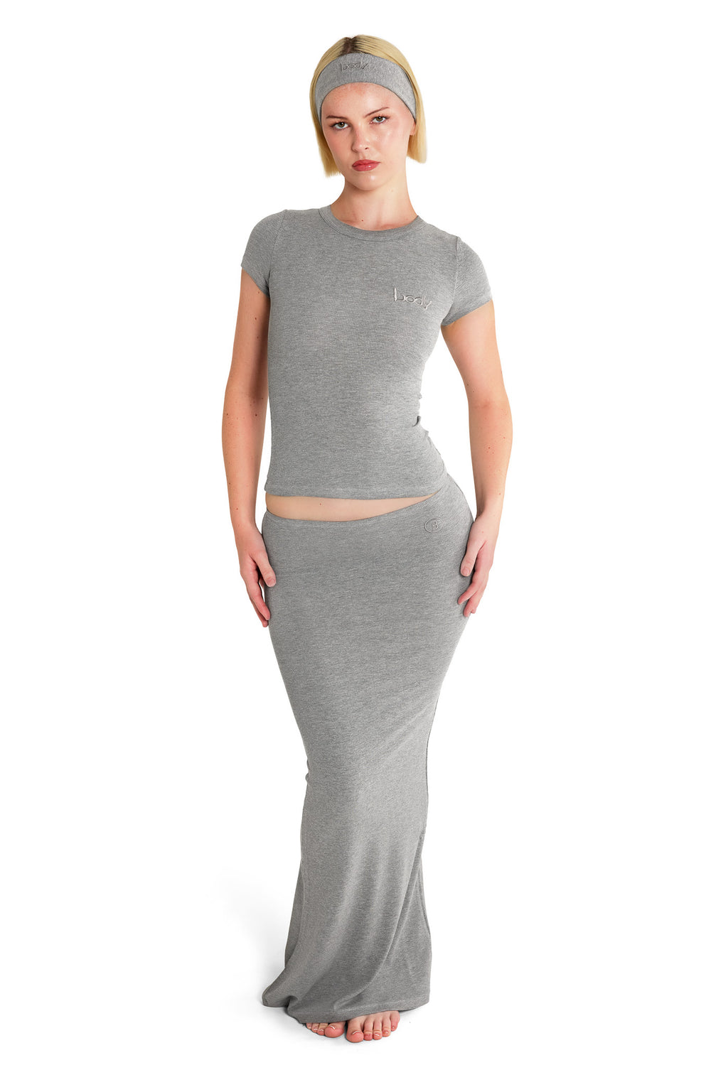 RIBBED MAXI SKIRT ESSENTIAL (HEATHER GREY)