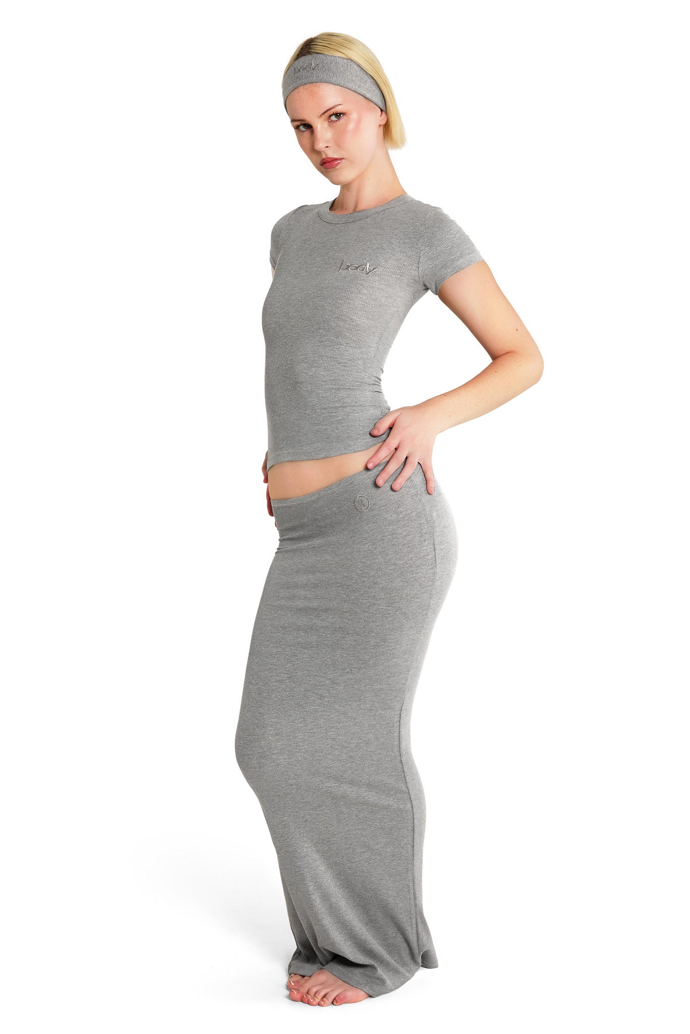 RIBBED MAXI SKIRT ESSENTIAL (HEATHER GREY)