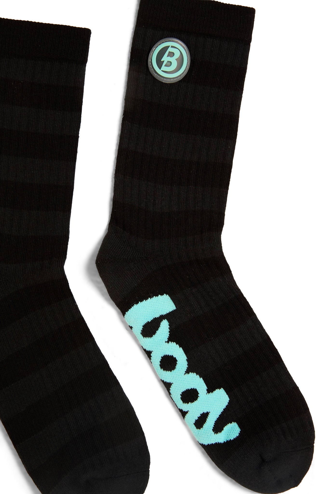 STRIPED KNIT SOCKS (BLACK/TIFFANY BLUE)