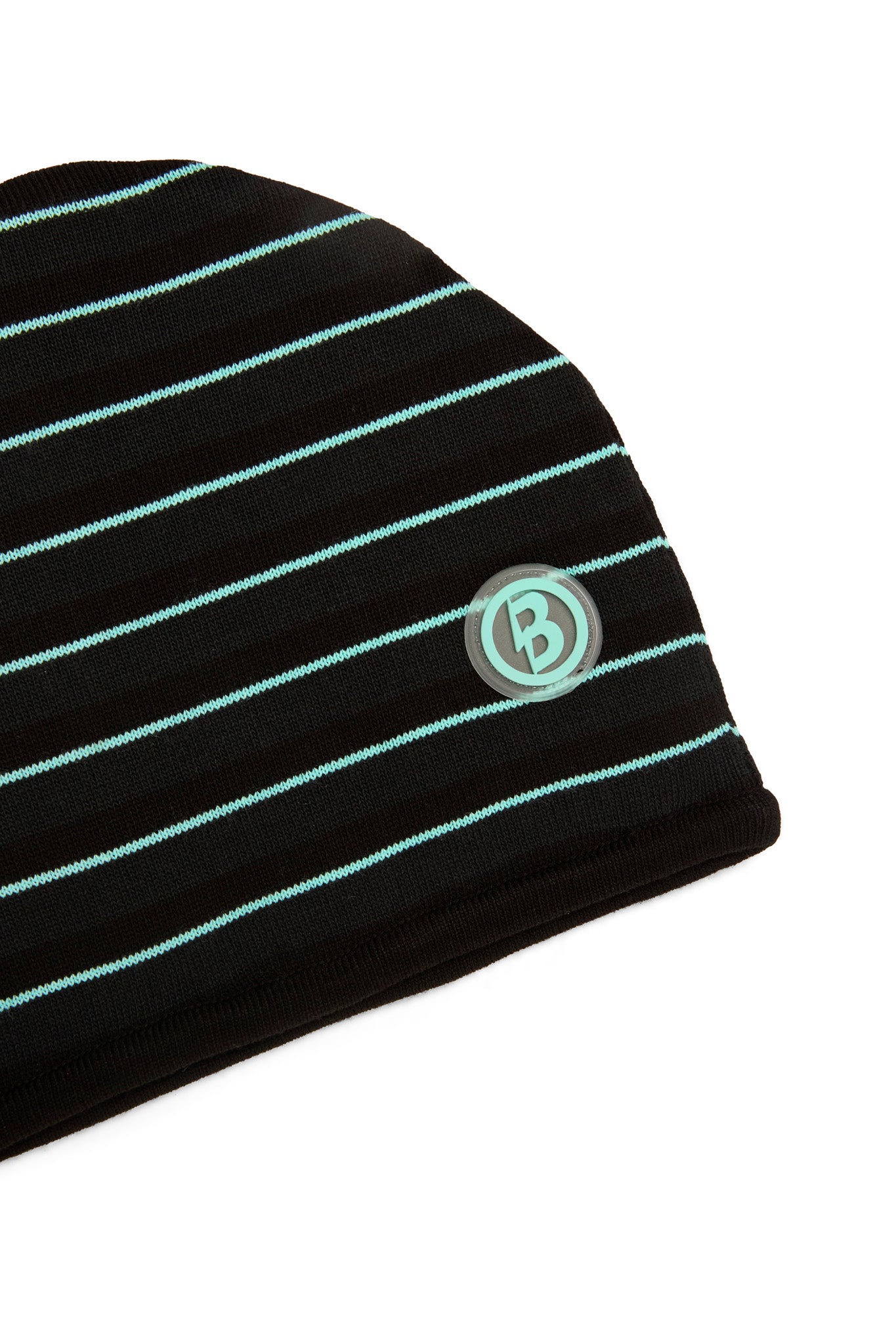 STRIPED KNIT BEANIE (BLACK/TIFFANY BLUE)