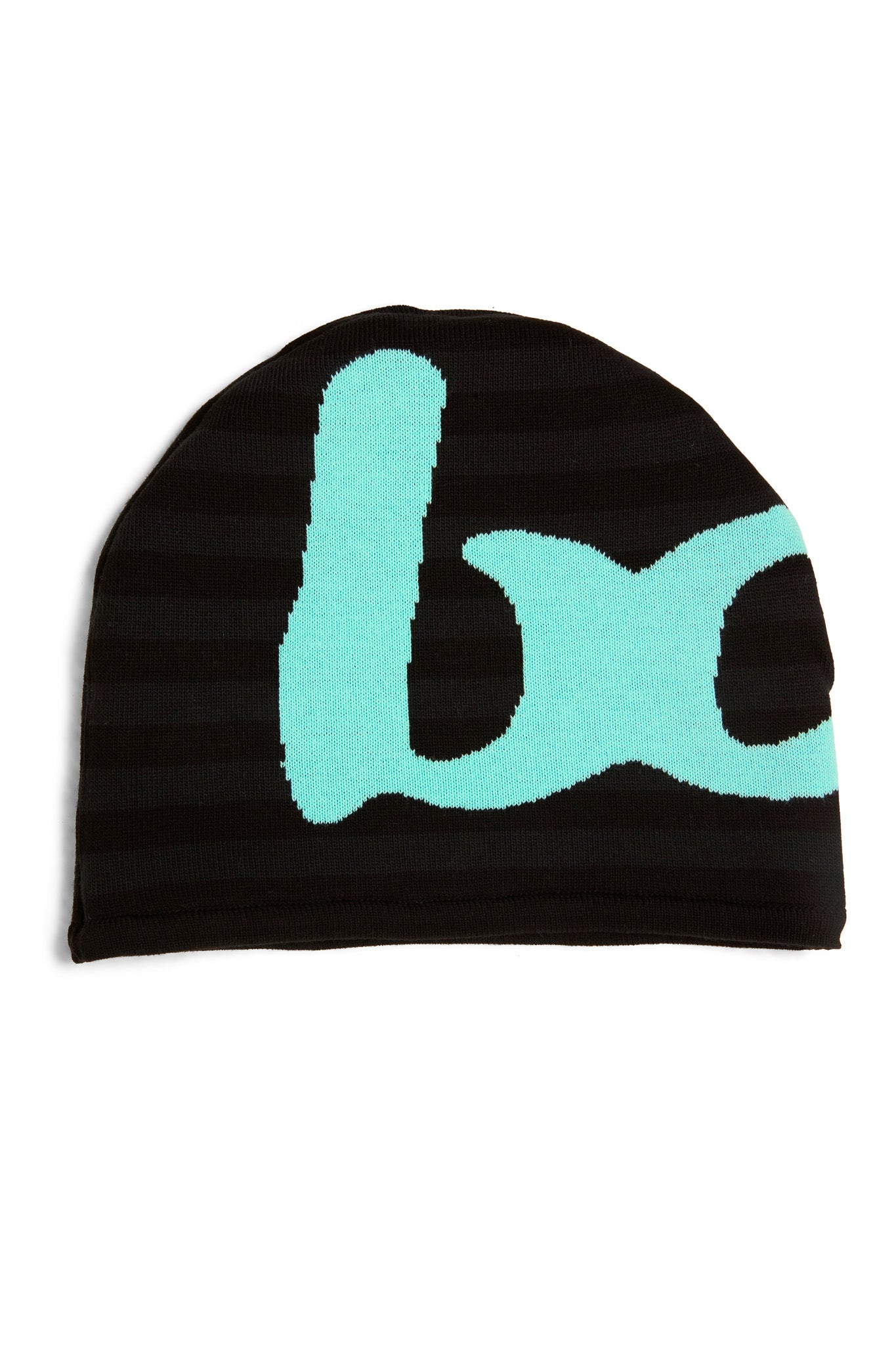 STRIPED KNIT BEANIE (BLACK/TIFFANY BLUE)