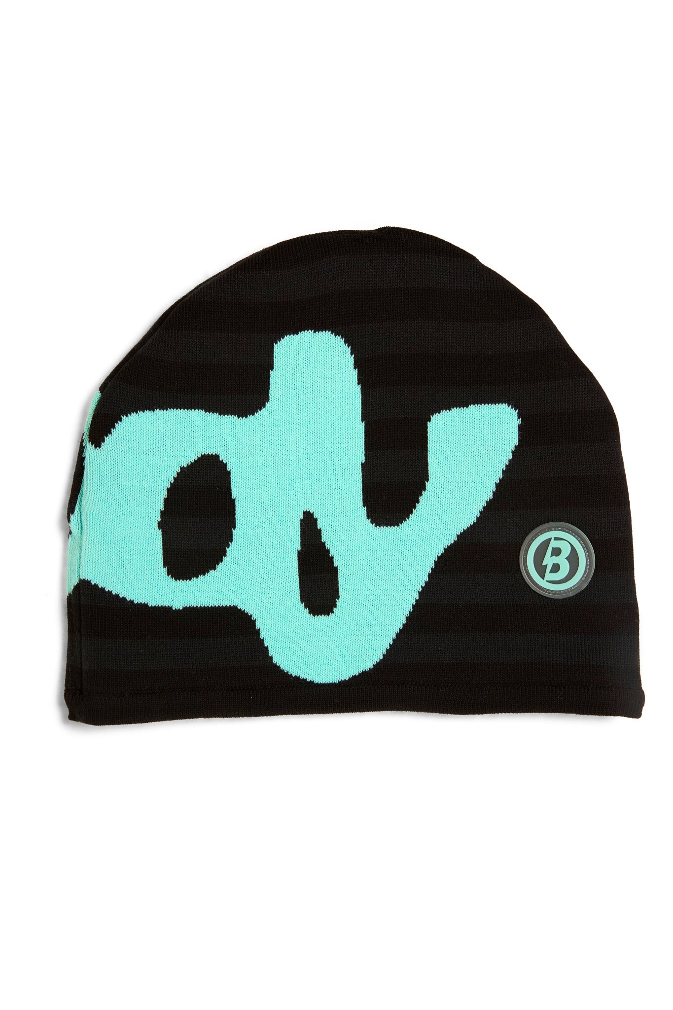 STRIPED KNIT BEANIE (BLACK/TIFFANY BLUE)