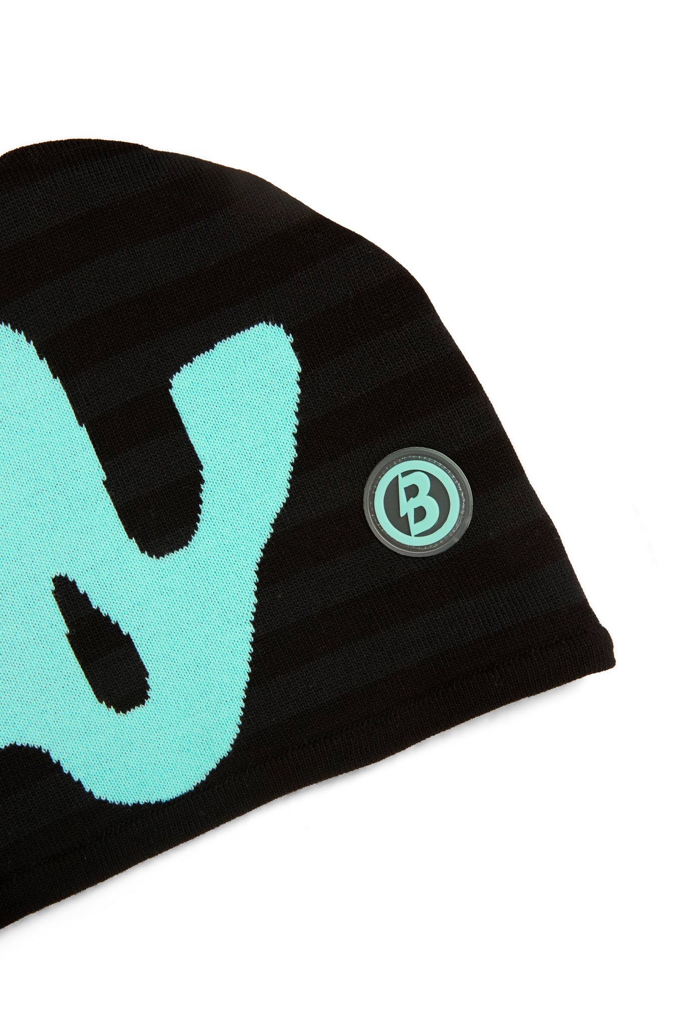 STRIPED KNIT BEANIE (BLACK/TIFFANY BLUE)