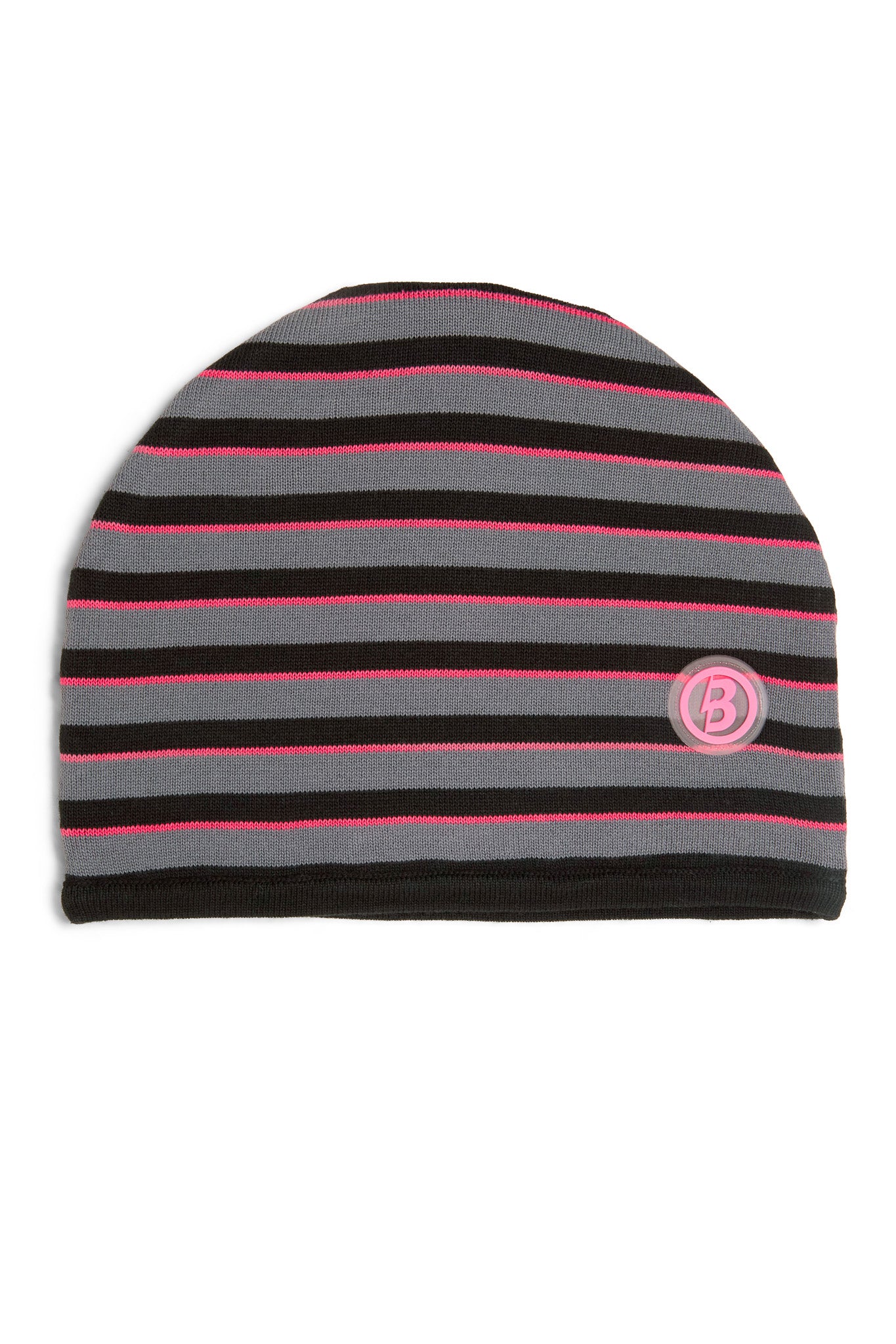 STRIPED KNIT BEANIE (CHARCOAL/PINK)