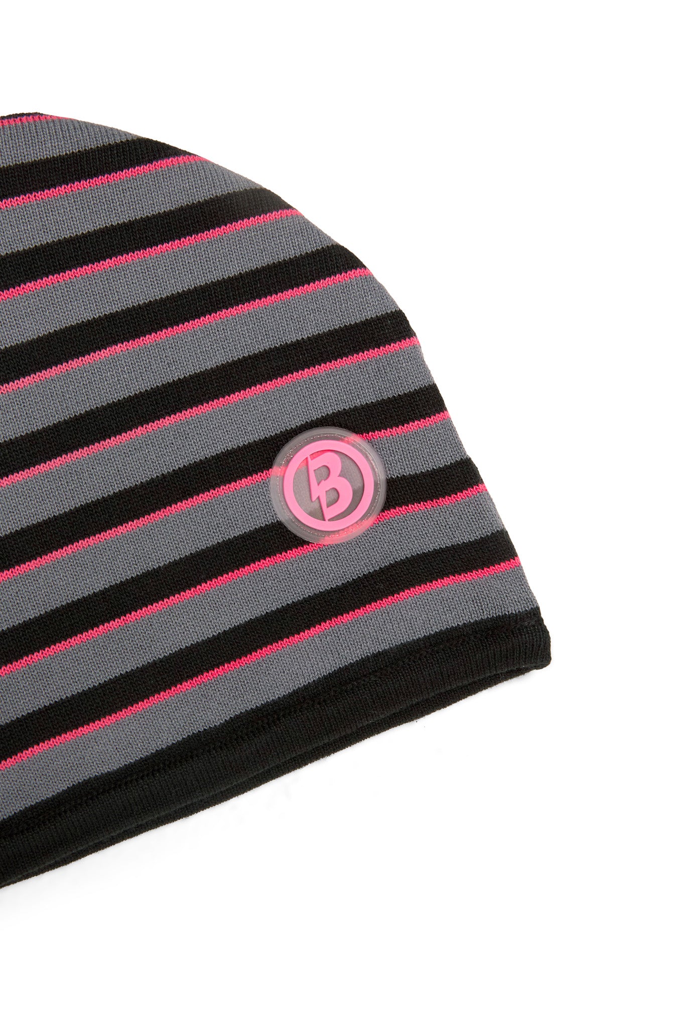 STRIPED KNIT BEANIE (CHARCOAL/PINK)