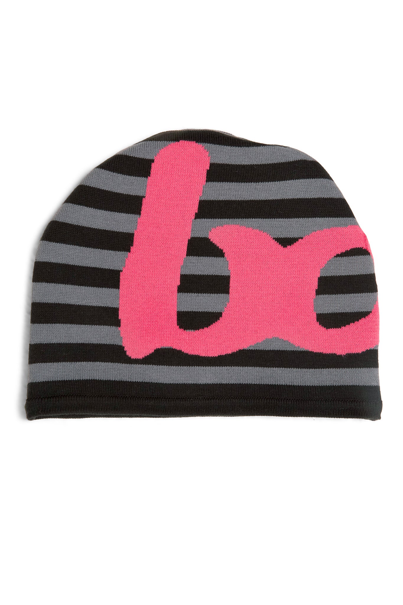 STRIPED KNIT BEANIE (CHARCOAL/PINK)