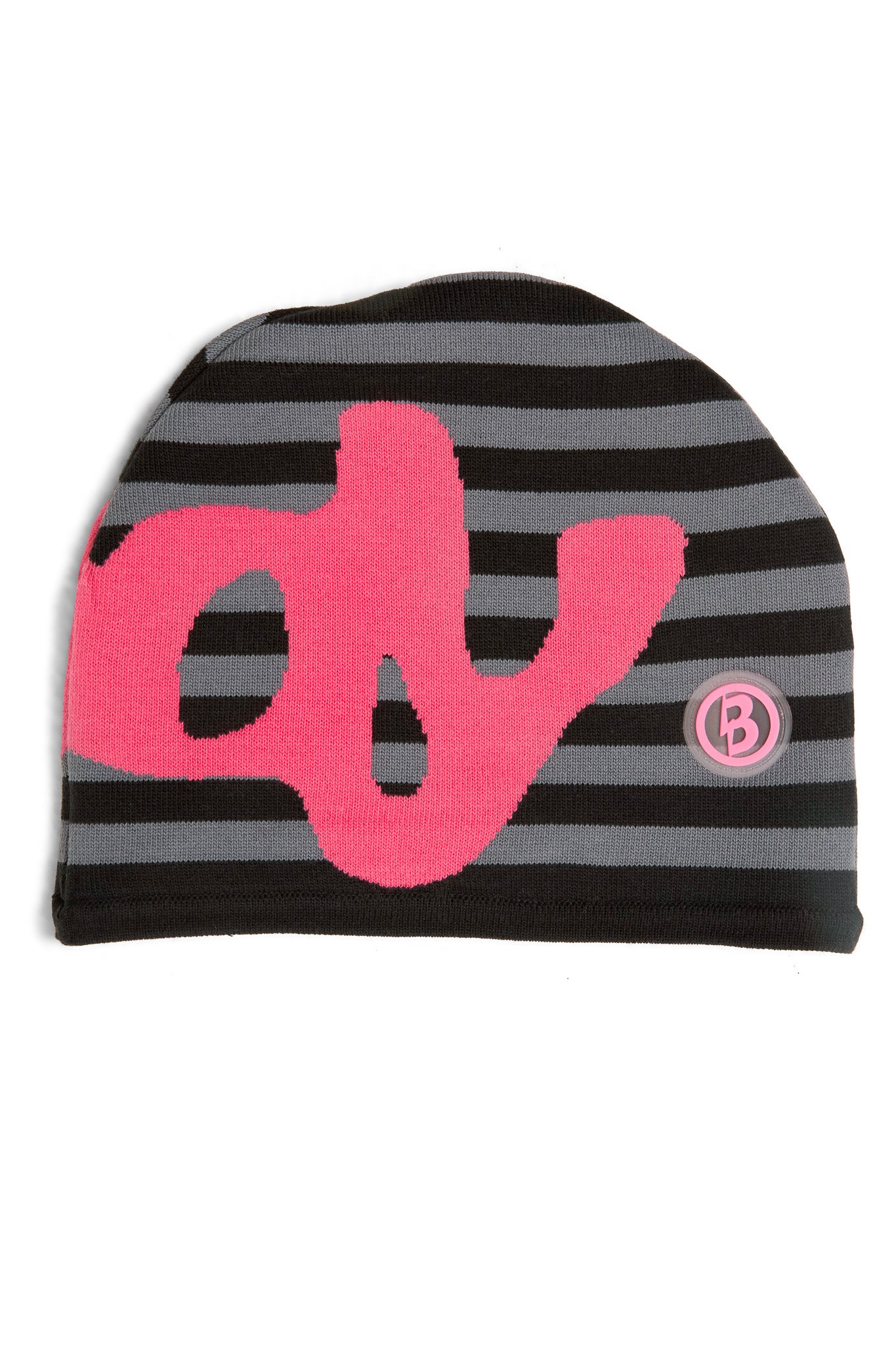 STRIPED KNIT BEANIE (CHARCOAL/PINK)