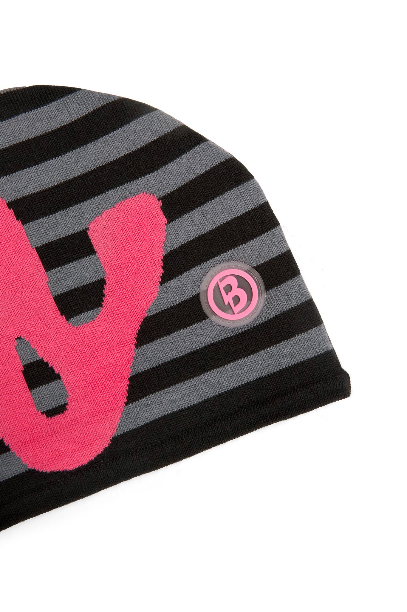 STRIPED KNIT BEANIE (CHARCOAL/PINK)