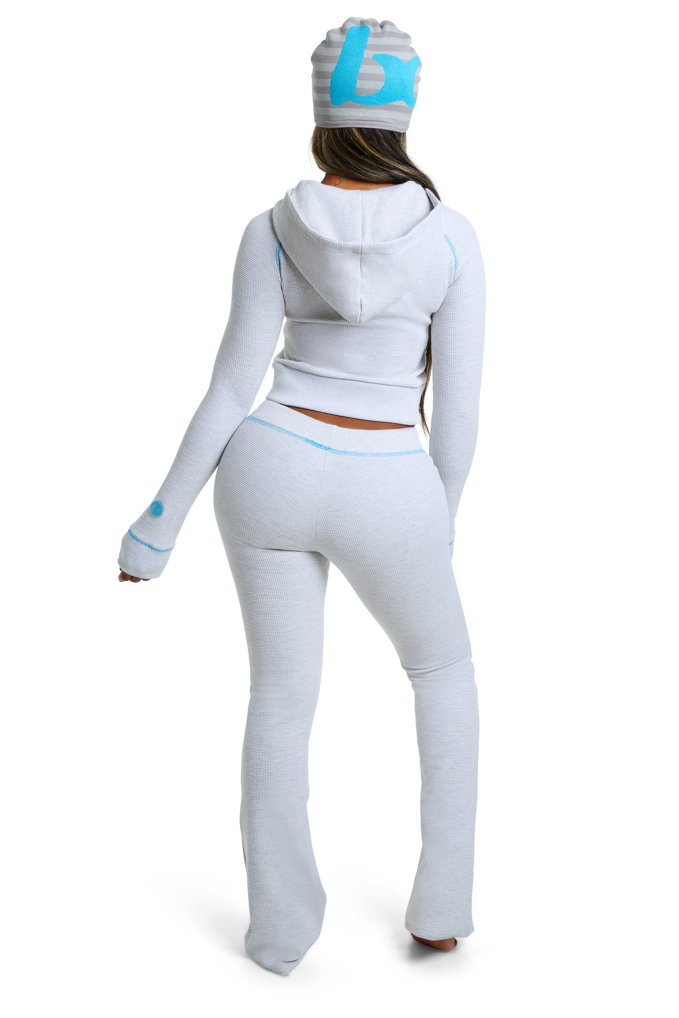 WAFFLE KNIT BOOT CUT PANTS (HEATHER GREY/TURQUOISE) — Body