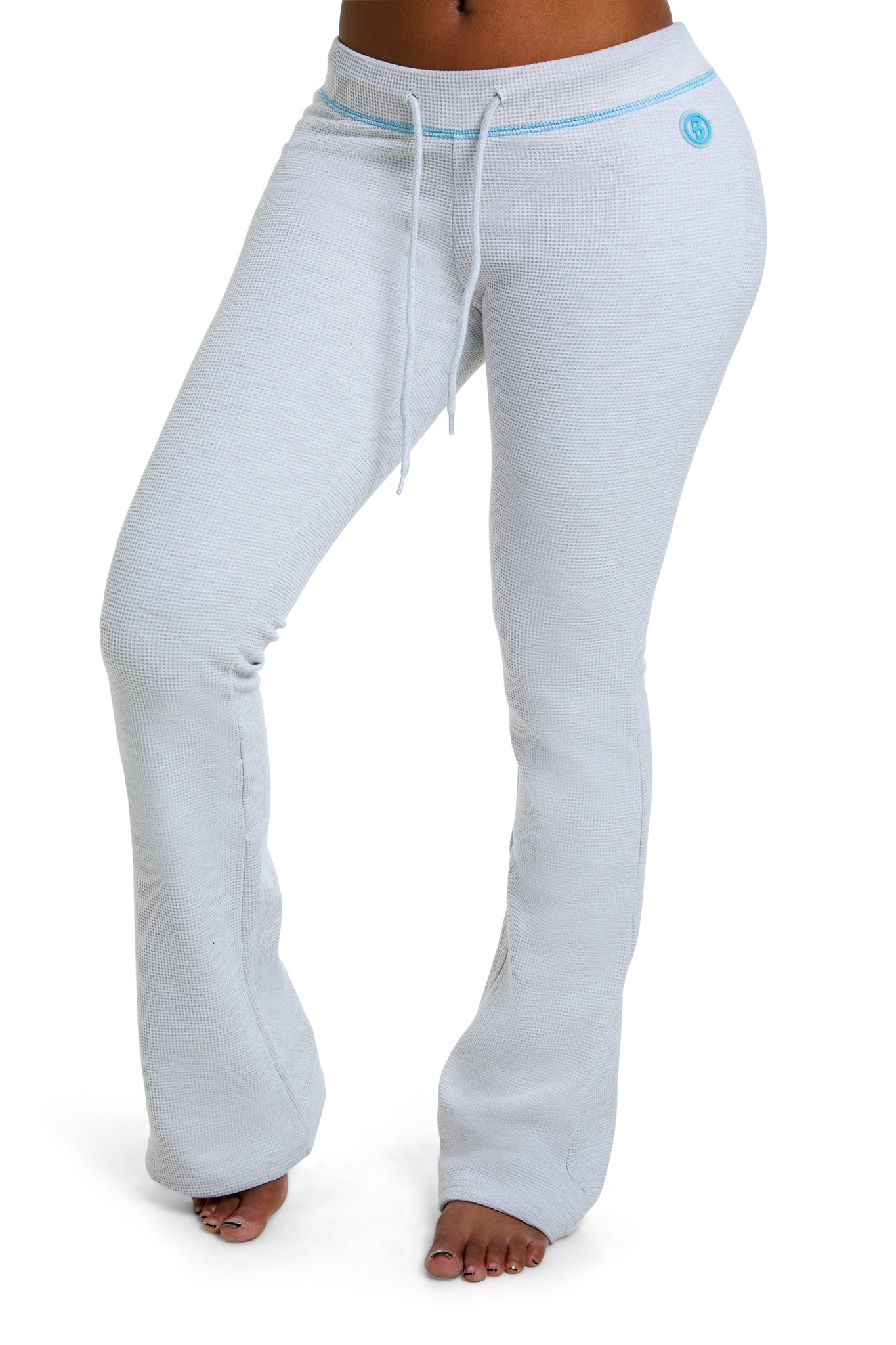WAFFLE KNIT BOOT CUT PANTS (HEATHER GREY/TURQUOISE) — Body WAFFLE KNIT BOOT CUT PANTS (HEATHER GREY/TURQUOISE) — Body