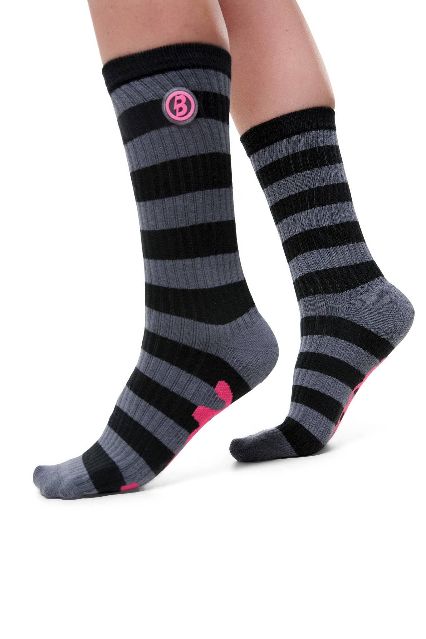 STRIPED KNIT SOCKS (CHARCOAL/PINK)