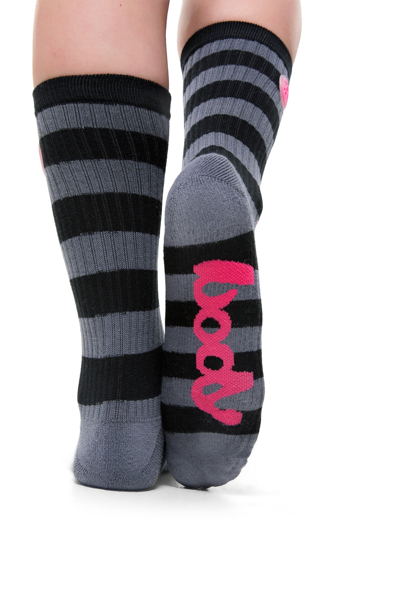 STRIPED KNIT SOCKS (CHARCOAL/PINK)