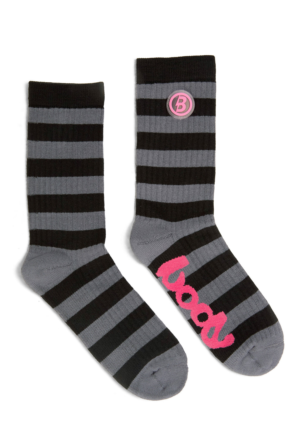 STRIPED KNIT SOCKS (CHARCOAL/PINK)