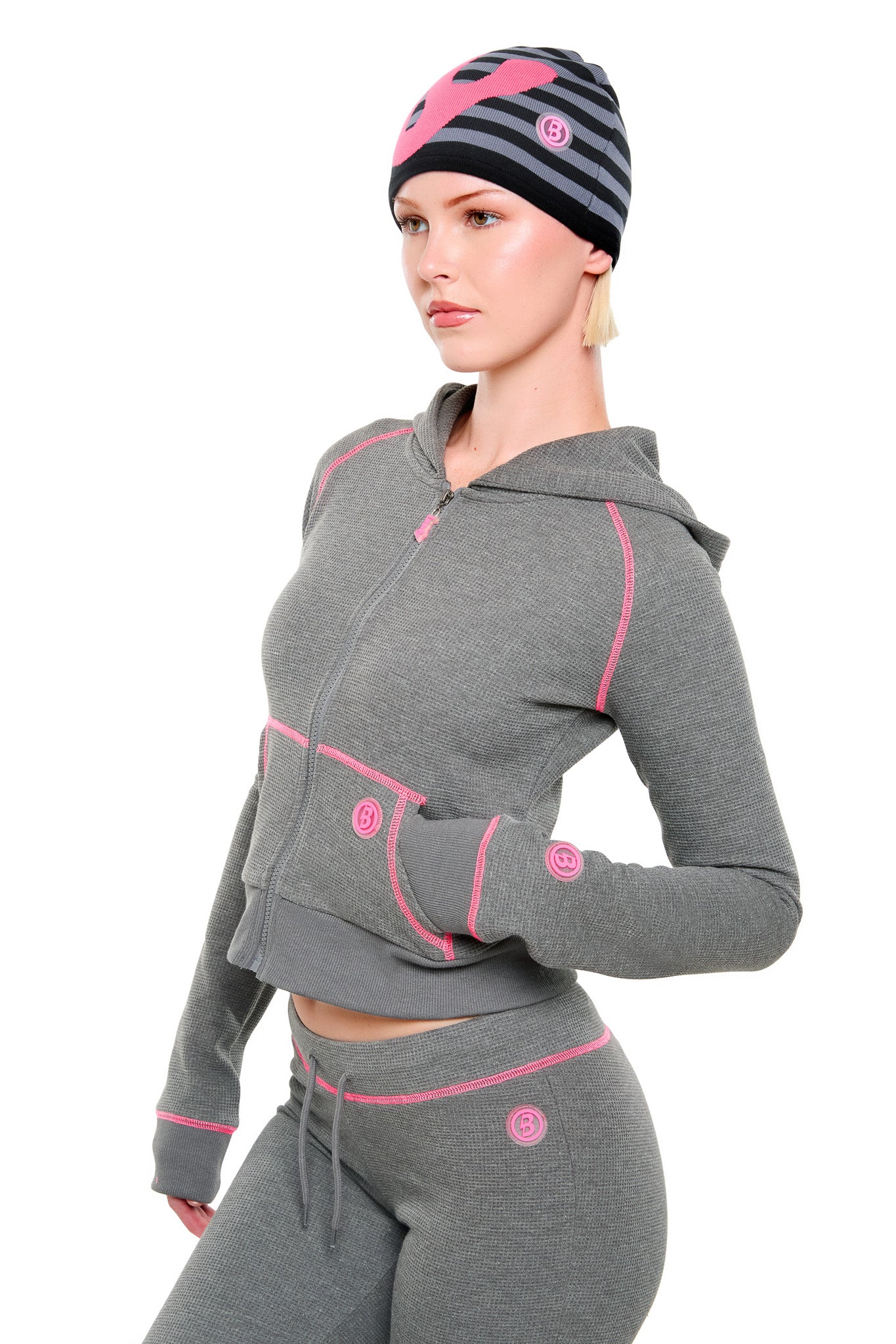 PRE-ORDER WAFFLE KNIT HOODIE (CHARCOAL/PINK)