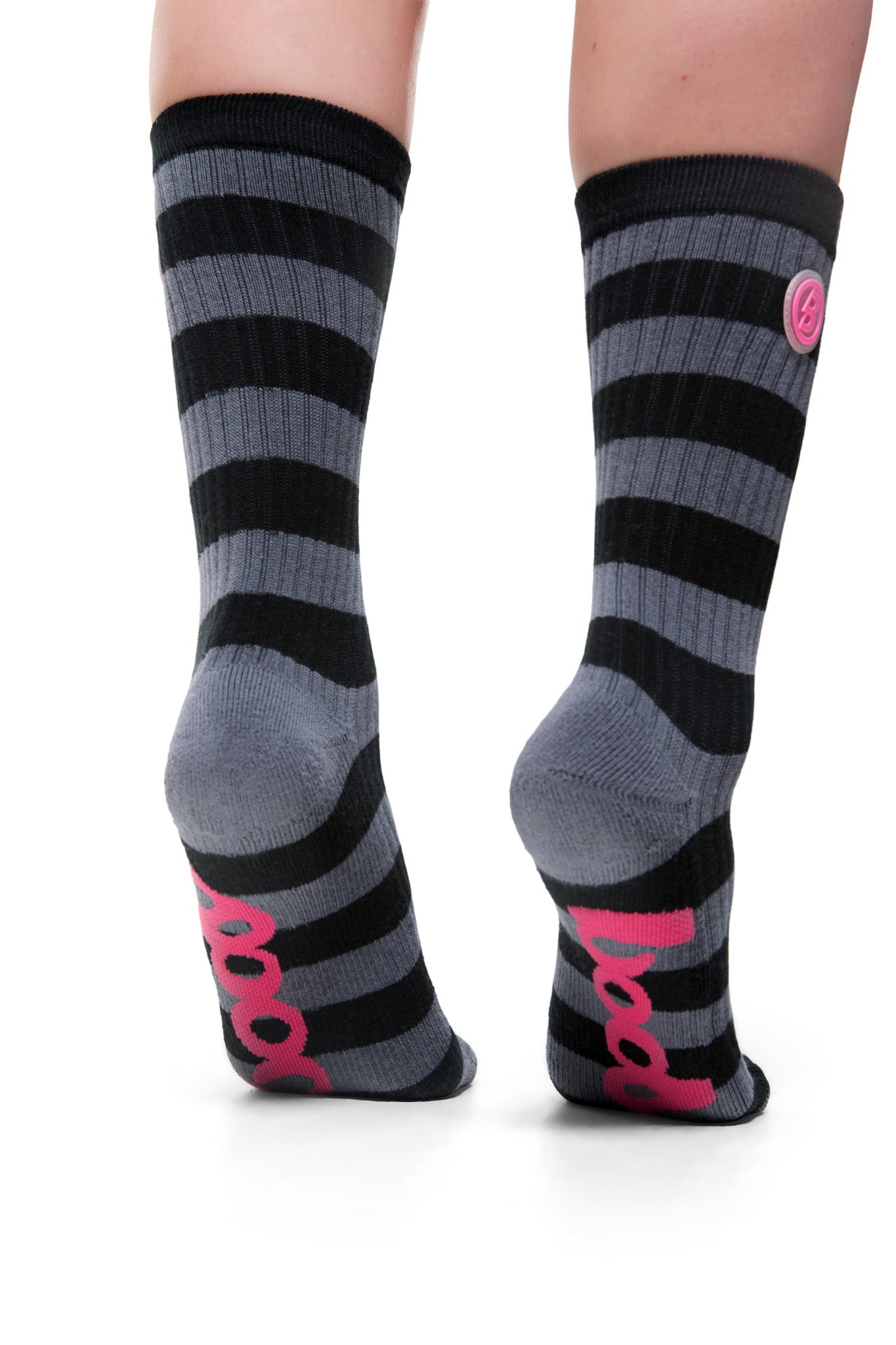 STRIPED KNIT SOCKS (CHARCOAL/PINK)