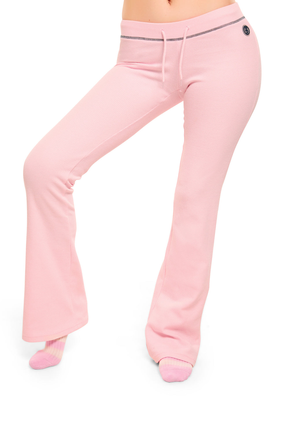 PRE-ORDER WAFFLE KNIT BOOT CUT PANTS (PINK/NAVY)