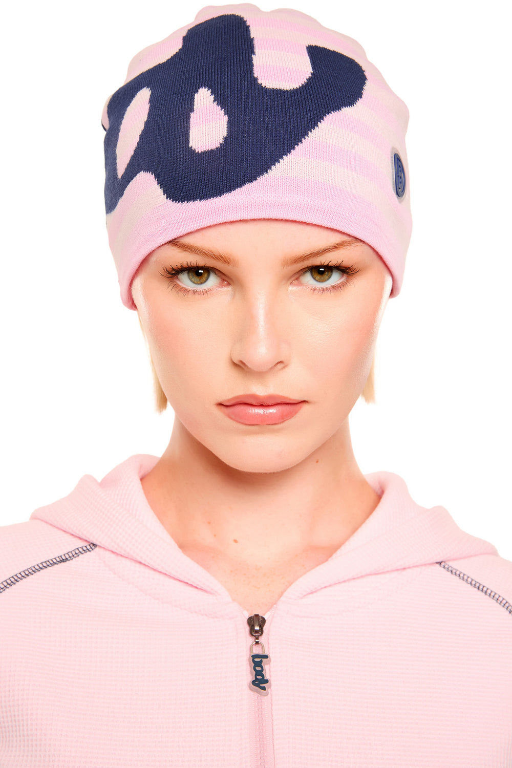 STRIPED KNIT BEANIE (PINK/NAVY)