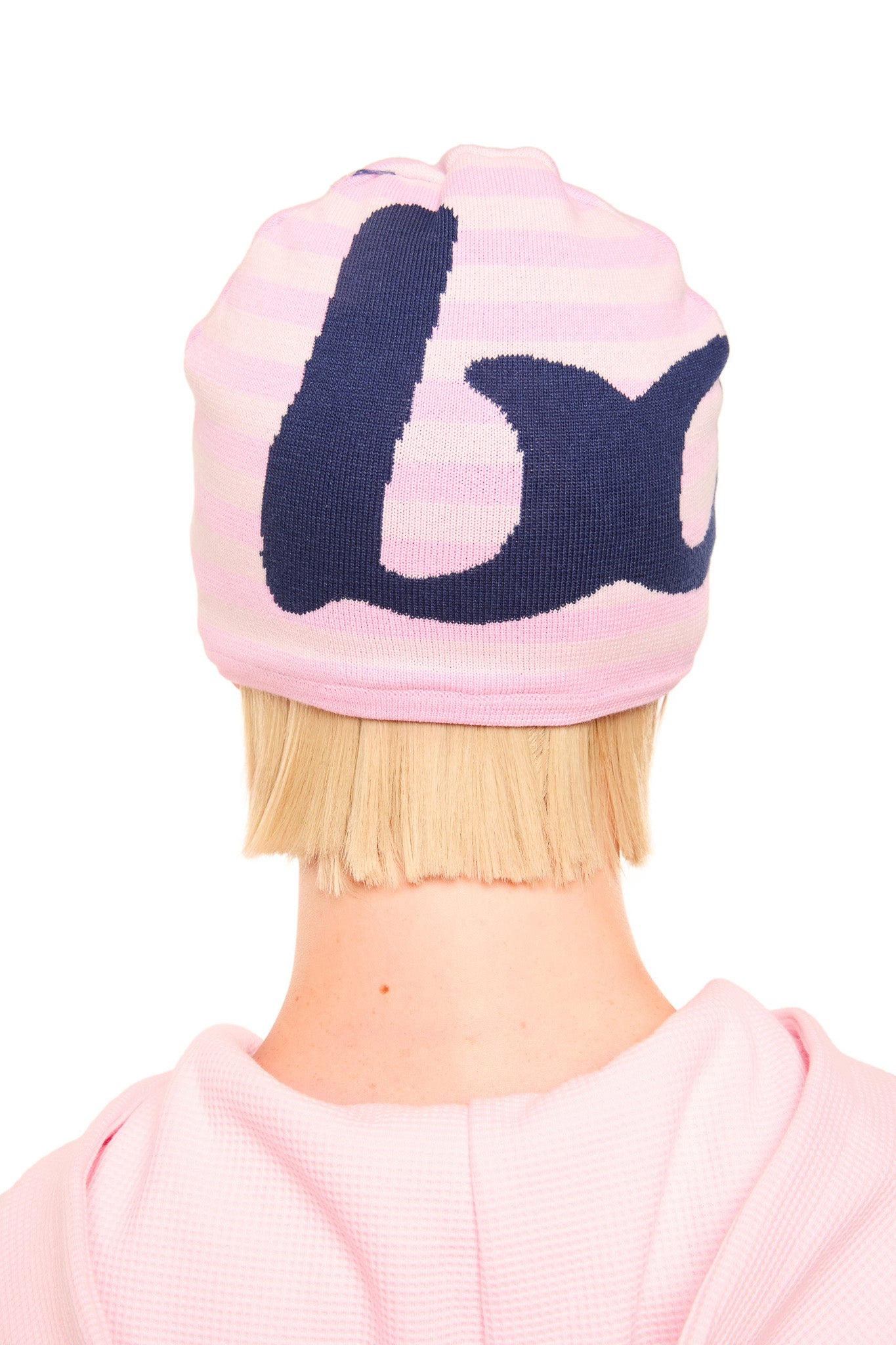 STRIPED KNIT BEANIE (PINK/NAVY)