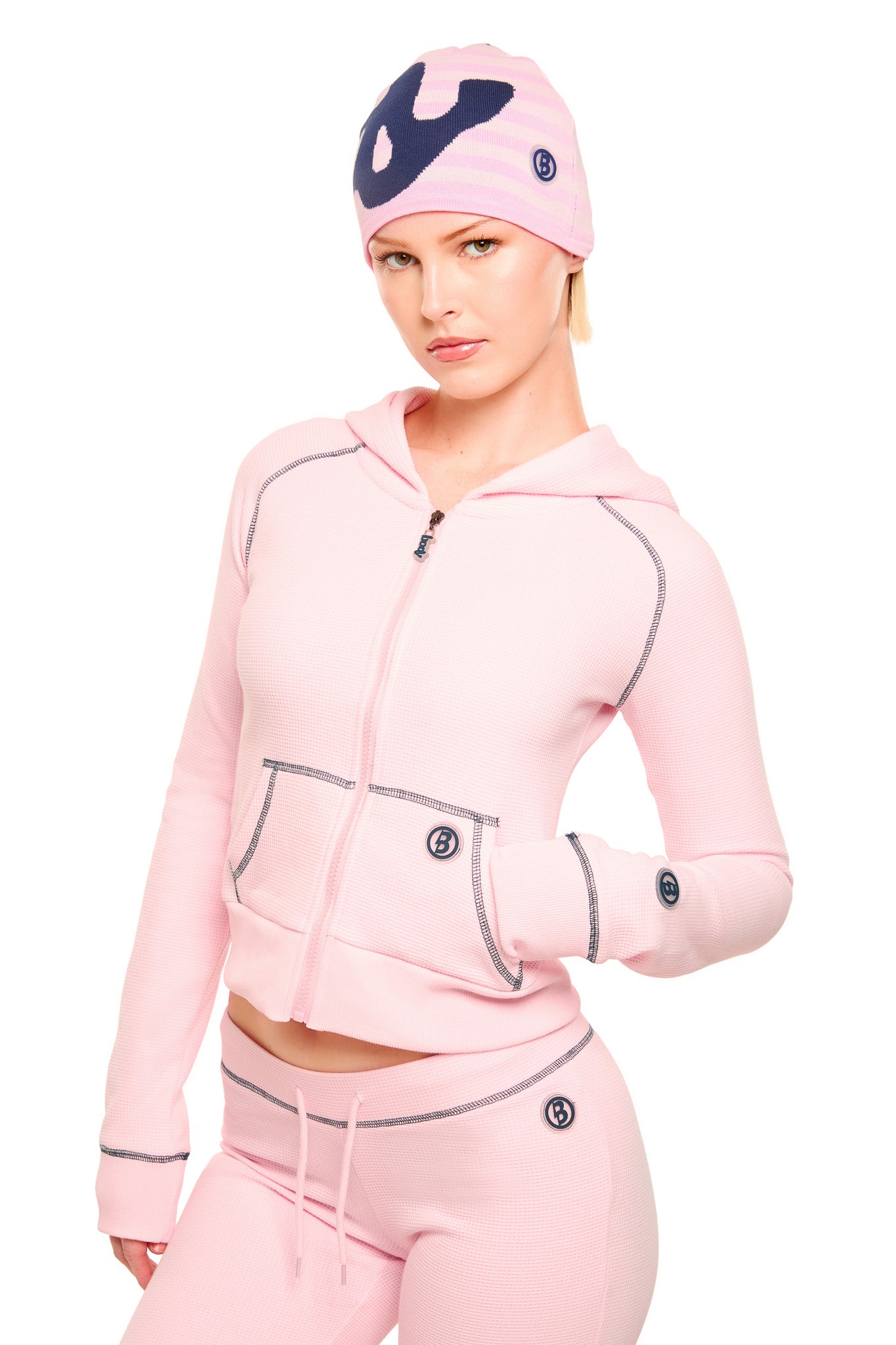 WAFFLE KNIT HOODIE (PINK/NAVY) — Body by Raven Tracy WAFFLE KNIT HOODIE (PINK/NAVY) — Body by Raven Tracy